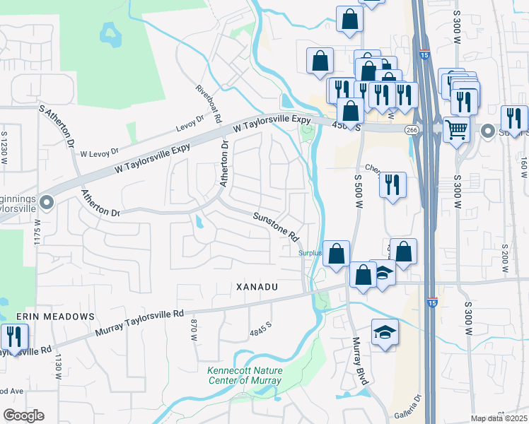 map of restaurants, bars, coffee shops, grocery stores, and more near 727 Monte Azul Street in Taylorsville