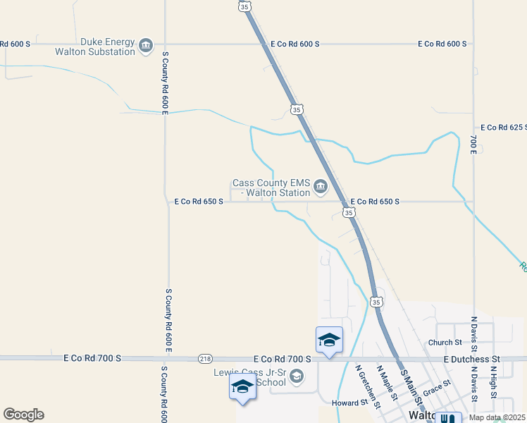 map of restaurants, bars, coffee shops, grocery stores, and more near 6314-6342 E County Road 650 South in Walton