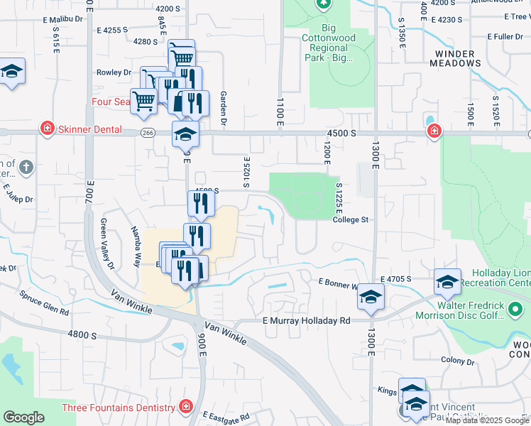 map of restaurants, bars, coffee shops, grocery stores, and more near 4611 South Quail Vista Cove in Salt Lake City