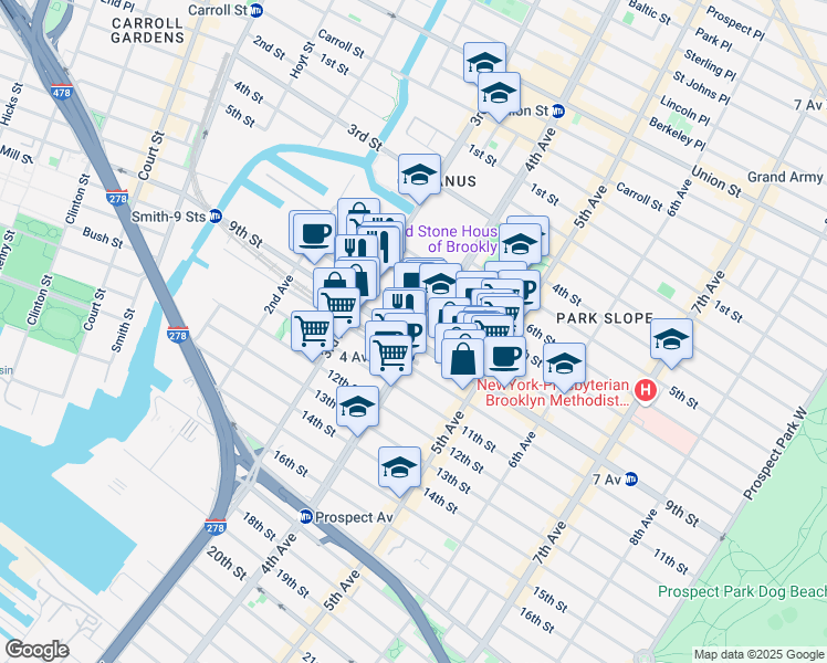 map of restaurants, bars, coffee shops, grocery stores, and more near in Brooklyn