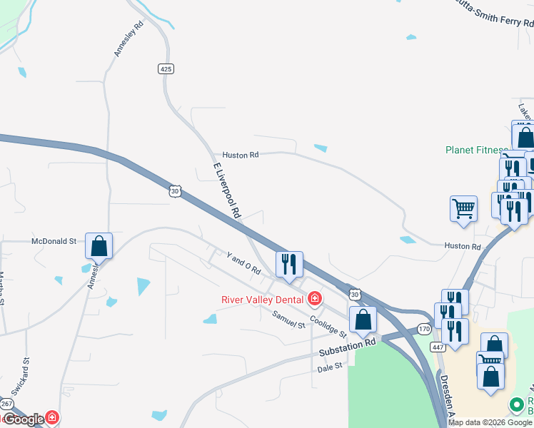 map of restaurants, bars, coffee shops, grocery stores, and more near 15982 Hamilton Street in Calcutta