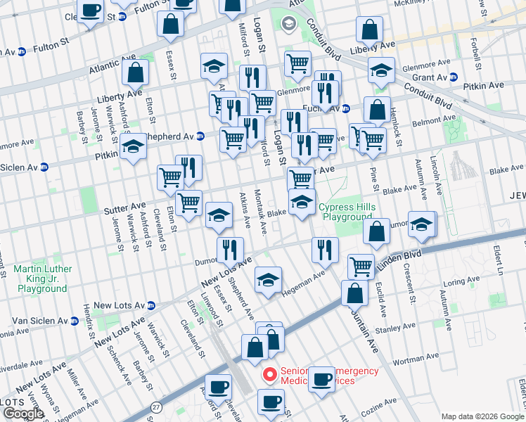 map of restaurants, bars, coffee shops, grocery stores, and more near 332 Milford Street in Brooklyn