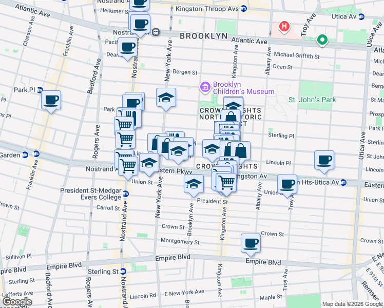 map of restaurants, bars, coffee shops, grocery stores, and more near 252 A Brooklyn Avenue in Brooklyn