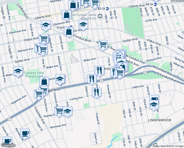 map of restaurants, bars, coffee shops, grocery stores, and more near 1518 Dumont Avenue in Brooklyn