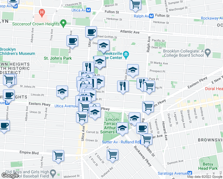 map of restaurants, bars, coffee shops, grocery stores, and more near 1540-1548 Sterling Place in Brooklyn