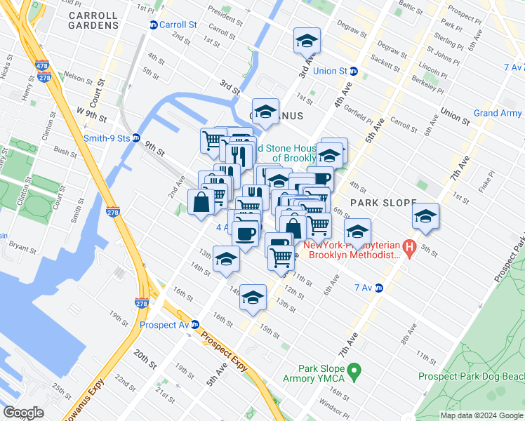 map of restaurants, bars, coffee shops, grocery stores, and more near in Brooklyn
