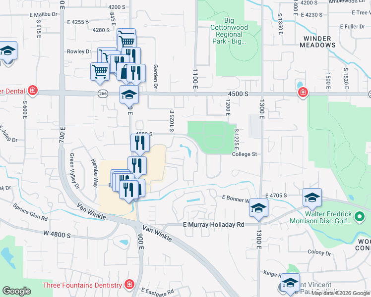 map of restaurants, bars, coffee shops, grocery stores, and more near 4611 South Quail Vista Cove in Salt Lake City