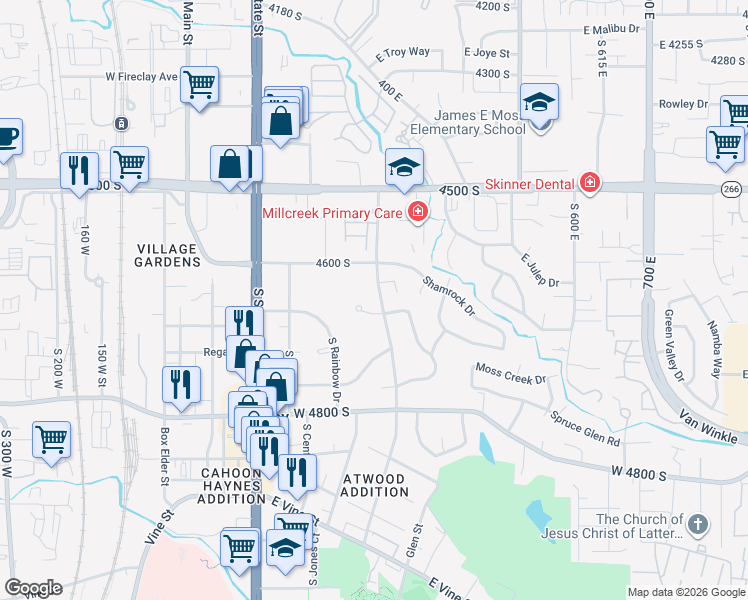 map of restaurants, bars, coffee shops, grocery stores, and more near 4634 Atwood Boulevard in Murray