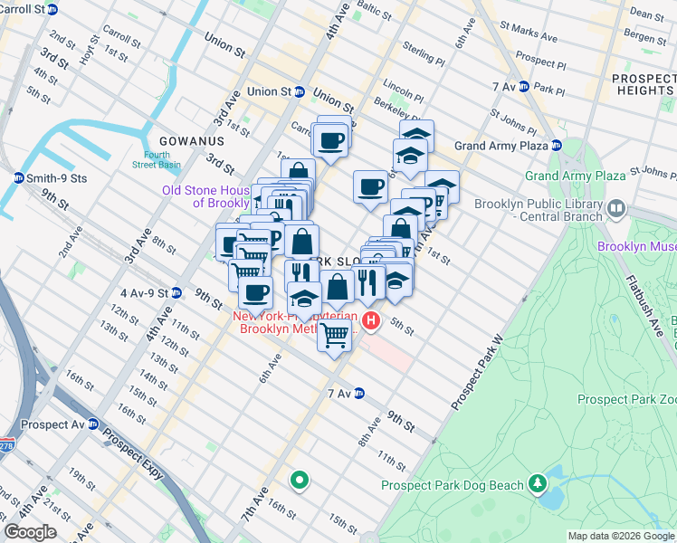 map of restaurants, bars, coffee shops, grocery stores, and more near in Brooklyn