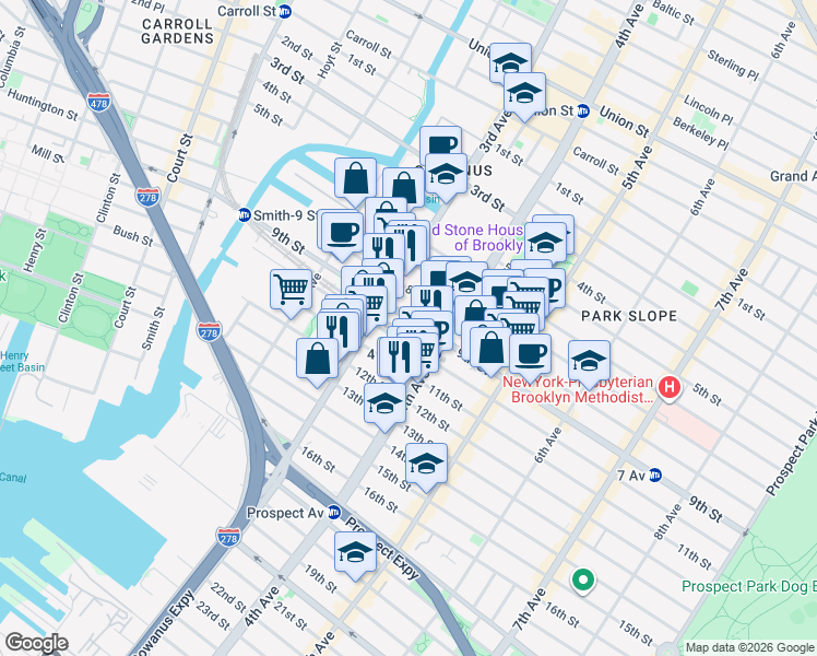map of restaurants, bars, coffee shops, grocery stores, and more near in Brooklyn