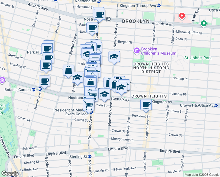 map of restaurants, bars, coffee shops, grocery stores, and more near 845 Lincoln Place in Brooklyn