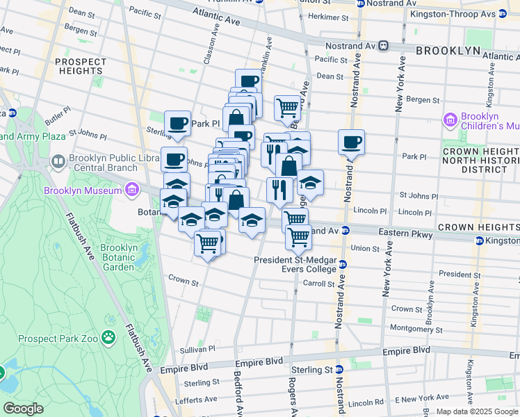 map of restaurants, bars, coffee shops, grocery stores, and more near 620 Lincoln Place in Brooklyn