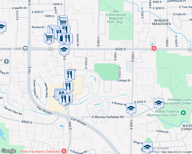 map of restaurants, bars, coffee shops, grocery stores, and more near 1070 Quail Park Drive in Millcreek