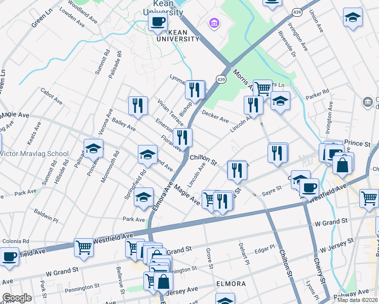 map of restaurants, bars, coffee shops, grocery stores, and more near 471-473 North Avenue in Elizabeth