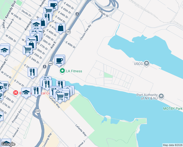 map of restaurants, bars, coffee shops, grocery stores, and more near 54 Flagship Street in Bayonne