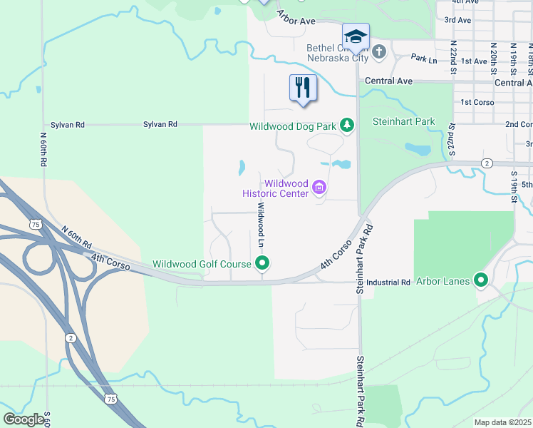 map of restaurants, bars, coffee shops, grocery stores, and more near 145 Arborview Drive in Nebraska City