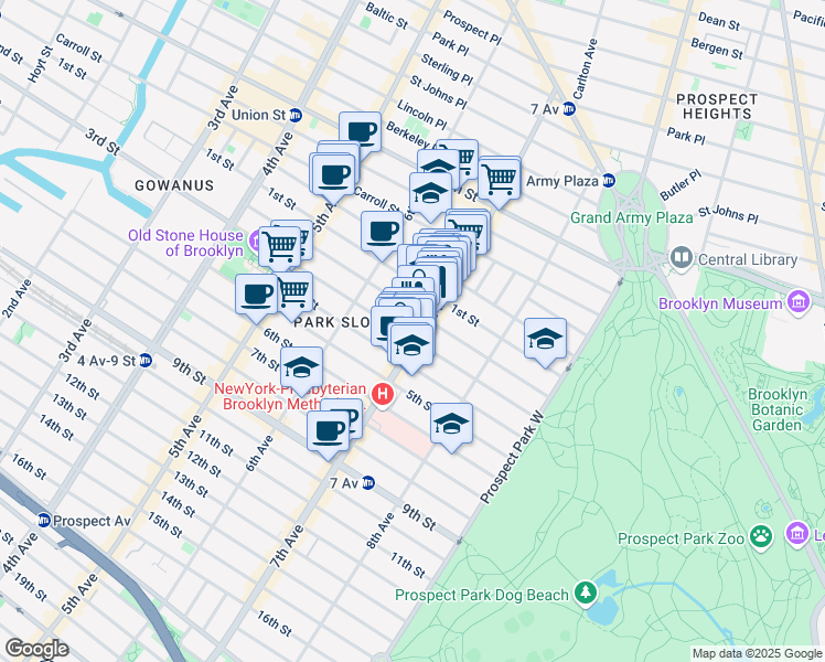 map of restaurants, bars, coffee shops, grocery stores, and more near 200 7th Avenue in Brooklyn