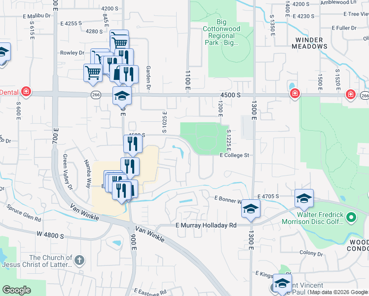 map of restaurants, bars, coffee shops, grocery stores, and more near 4614 Quail Park Drive in Millcreek