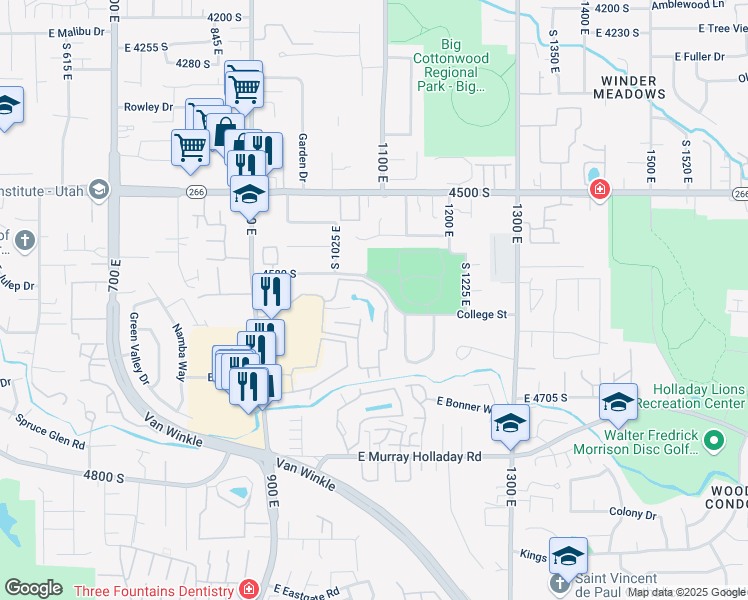 map of restaurants, bars, coffee shops, grocery stores, and more near 1070 Quail Park Drive in Millcreek