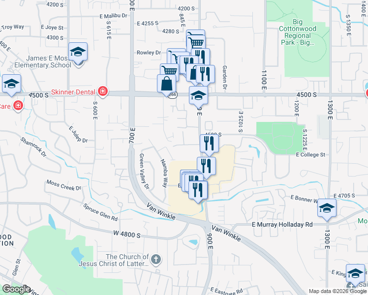 map of restaurants, bars, coffee shops, grocery stores, and more near 830 East Red Sage Lane in Millcreek