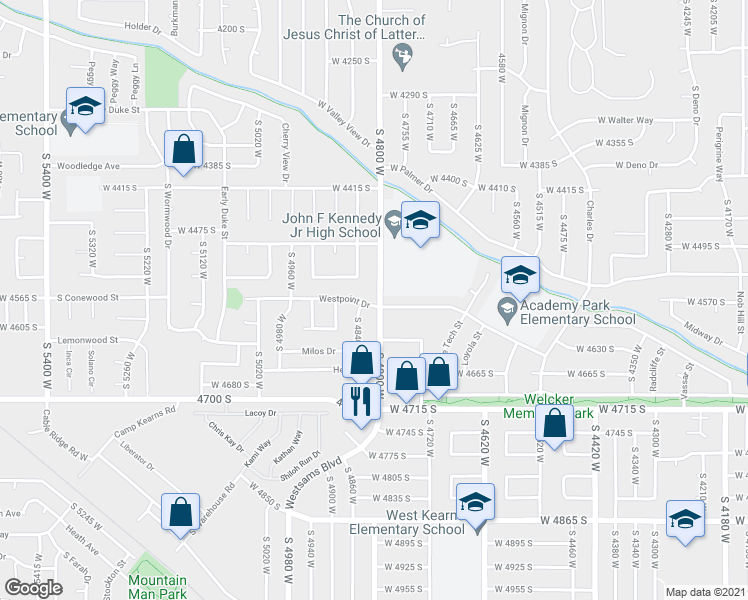 map of restaurants, bars, coffee shops, grocery stores, and more near 4838 Westpoint Drive in West Valley City