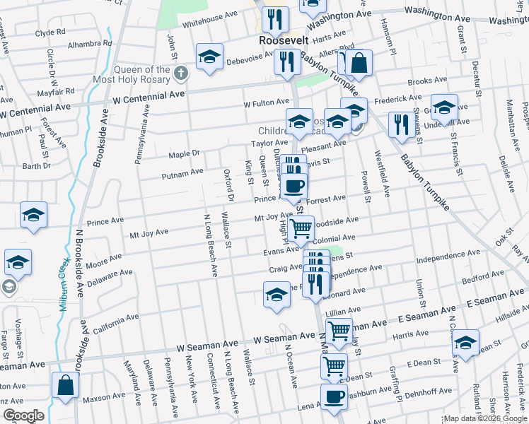map of restaurants, bars, coffee shops, grocery stores, and more near 39 Prince Avenue in Freeport