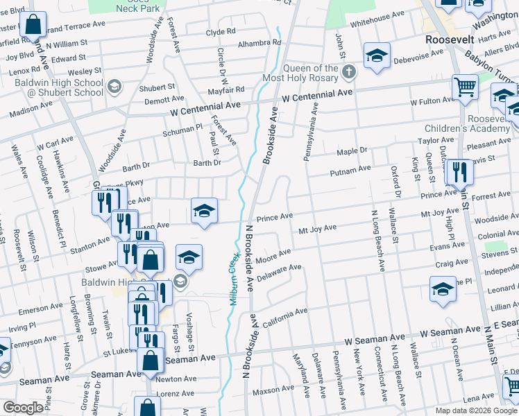 map of restaurants, bars, coffee shops, grocery stores, and more near 391 Maryland Avenue in Freeport