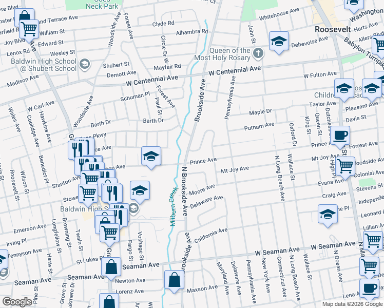 map of restaurants, bars, coffee shops, grocery stores, and more near 391 Maryland Avenue in Freeport