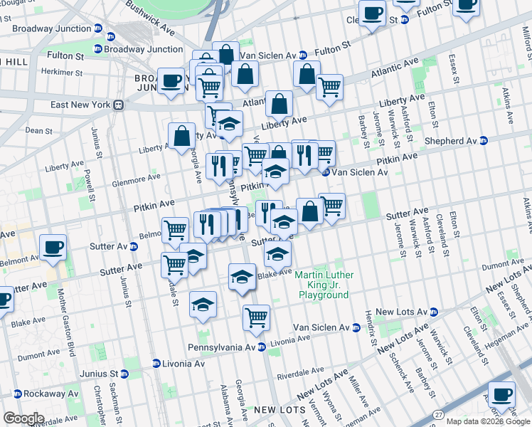 map of restaurants, bars, coffee shops, grocery stores, and more near 355 New Jersey Avenue in Brooklyn