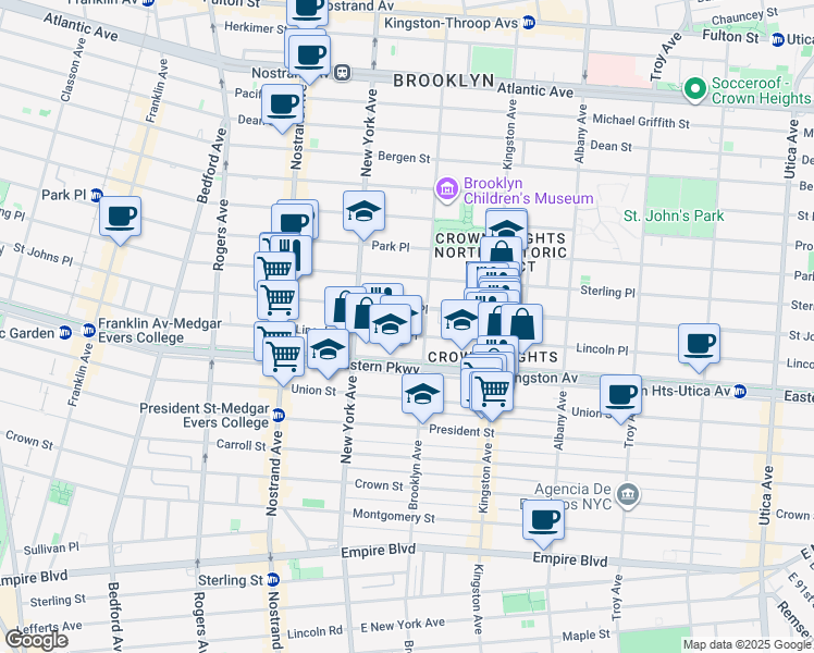 map of restaurants, bars, coffee shops, grocery stores, and more near 252 A Brooklyn Avenue in Brooklyn
