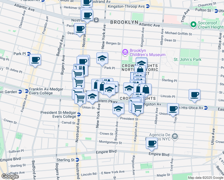 map of restaurants, bars, coffee shops, grocery stores, and more near 252 A Brooklyn Avenue in Brooklyn