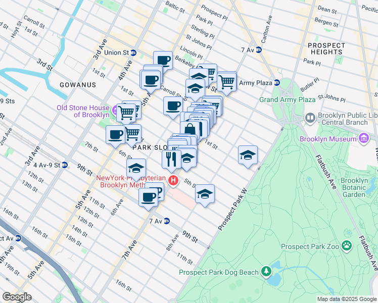 map of restaurants, bars, coffee shops, grocery stores, and more near 200 7th Avenue in Brooklyn