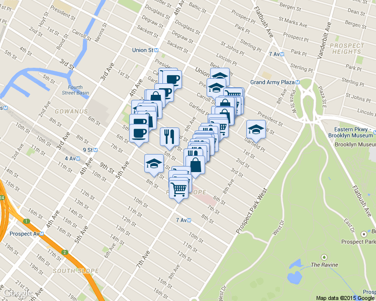 map of restaurants, bars, coffee shops, grocery stores, and more near 466 3rd Street in Brooklyn