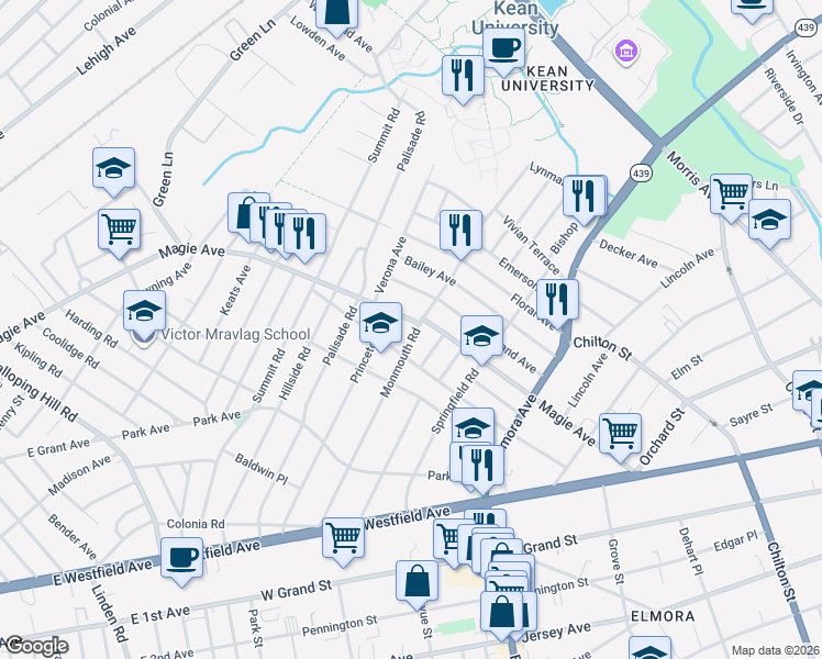 map of restaurants, bars, coffee shops, grocery stores, and more near 764 Magie Avenue in Elizabeth