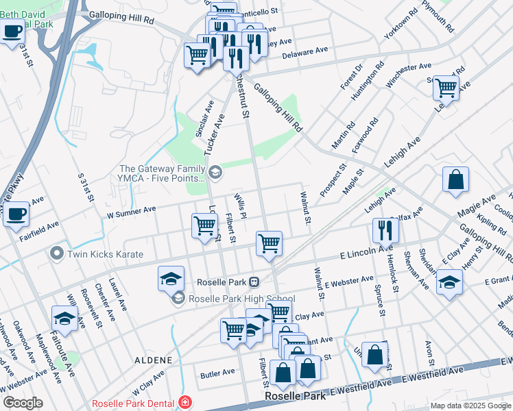 map of restaurants, bars, coffee shops, grocery stores, and more near 814 Chestnut Street in Roselle Park