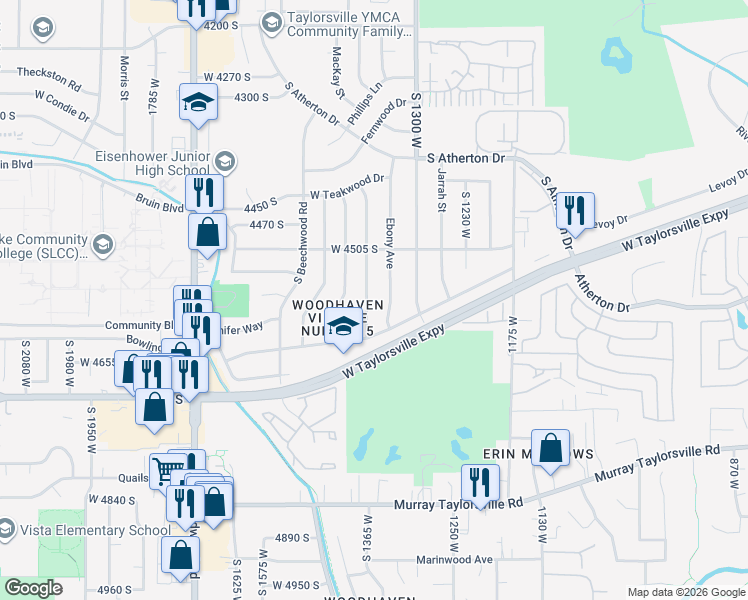 map of restaurants, bars, coffee shops, grocery stores, and more near 4571 Thornwood Avenue in Salt Lake City