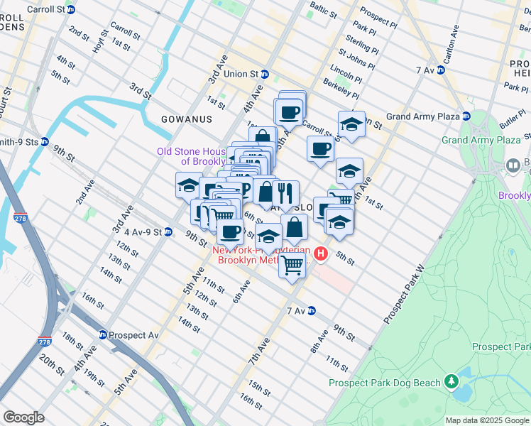 map of restaurants, bars, coffee shops, grocery stores, and more near 372A 5th Street in Brooklyn