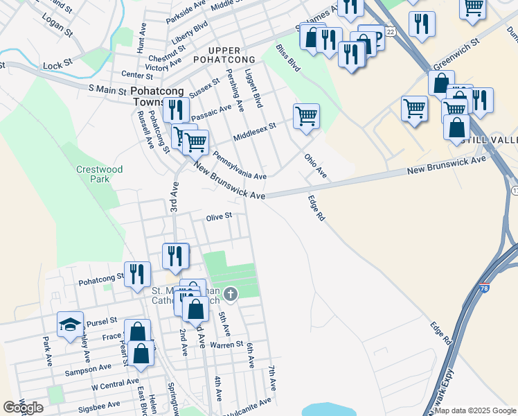 map of restaurants, bars, coffee shops, grocery stores, and more near 888 New Brunswick Avenue in Phillipsburg
