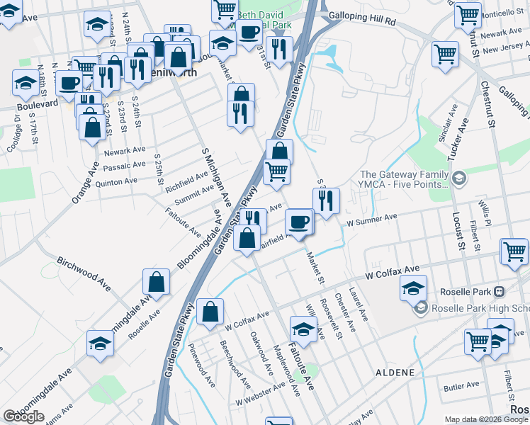 map of restaurants, bars, coffee shops, grocery stores, and more near 724 Vernon Avenue in Kenilworth