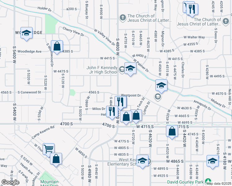 map of restaurants, bars, coffee shops, grocery stores, and more near 4838 Westpoint Drive in West Valley City