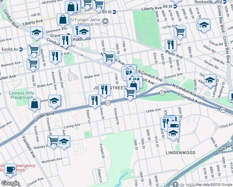 map of restaurants, bars, coffee shops, grocery stores, and more near 222 Amber Street in Brooklyn