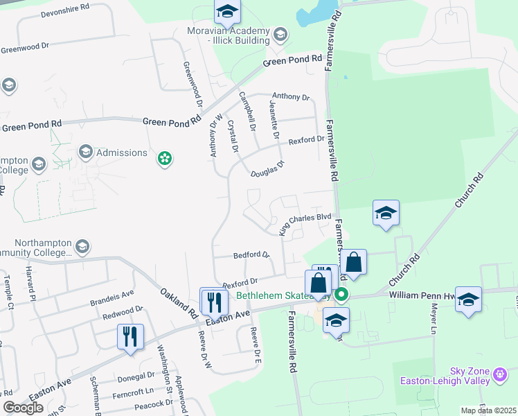 map of restaurants, bars, coffee shops, grocery stores, and more near 119 Commonwealth Drive in Bethlehem