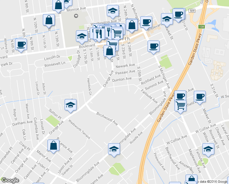 map of restaurants, bars, coffee shops, grocery stores, and more near 311 South 21st Street in Kenilworth