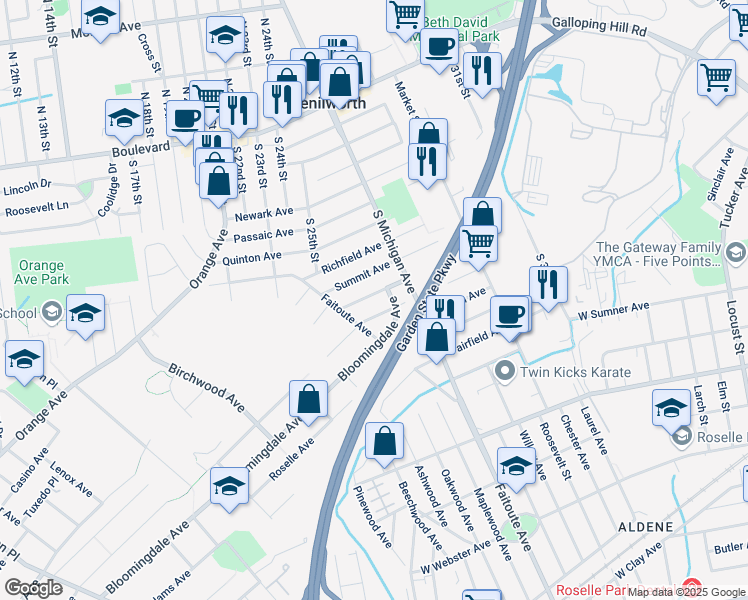 map of restaurants, bars, coffee shops, grocery stores, and more near 665 Trenton Avenue in Kenilworth