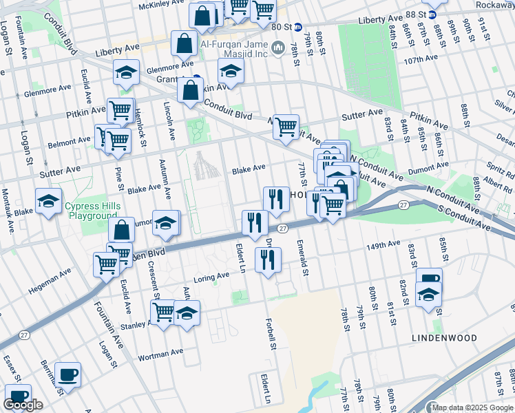 map of restaurants, bars, coffee shops, grocery stores, and more near 1518 Dumont Ave in Brooklyn