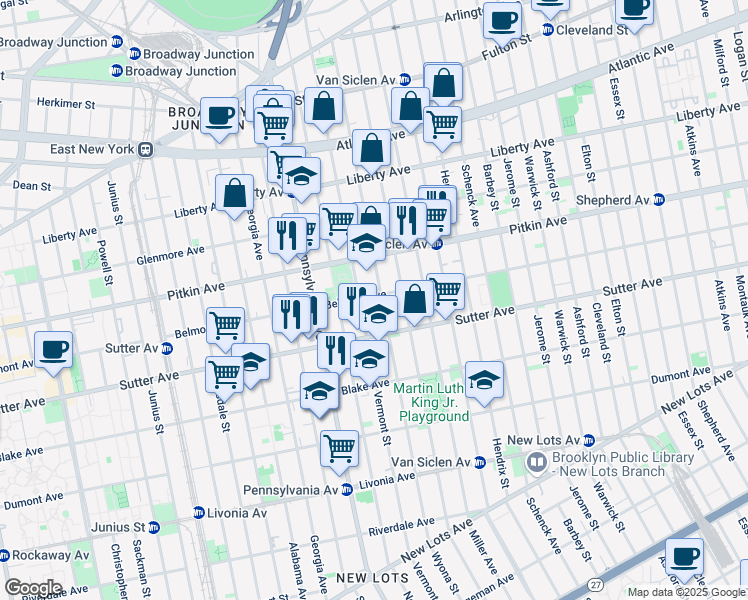 map of restaurants, bars, coffee shops, grocery stores, and more near 444 Belmont Avenue in Brooklyn