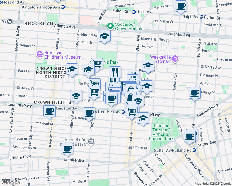 map of restaurants, bars, coffee shops, grocery stores, and more near 231 Schenectady Avenue in Brooklyn