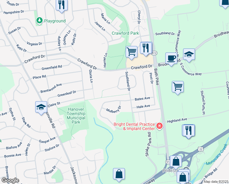 map of restaurants, bars, coffee shops, grocery stores, and more near 5605 Grace Avenue in Bethlehem