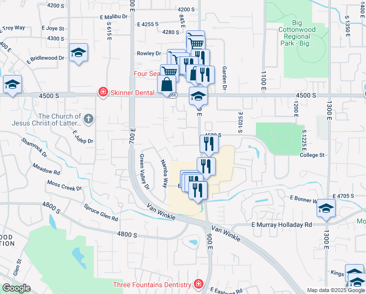 map of restaurants, bars, coffee shops, grocery stores, and more near 830 Red Sage Lane in Murray