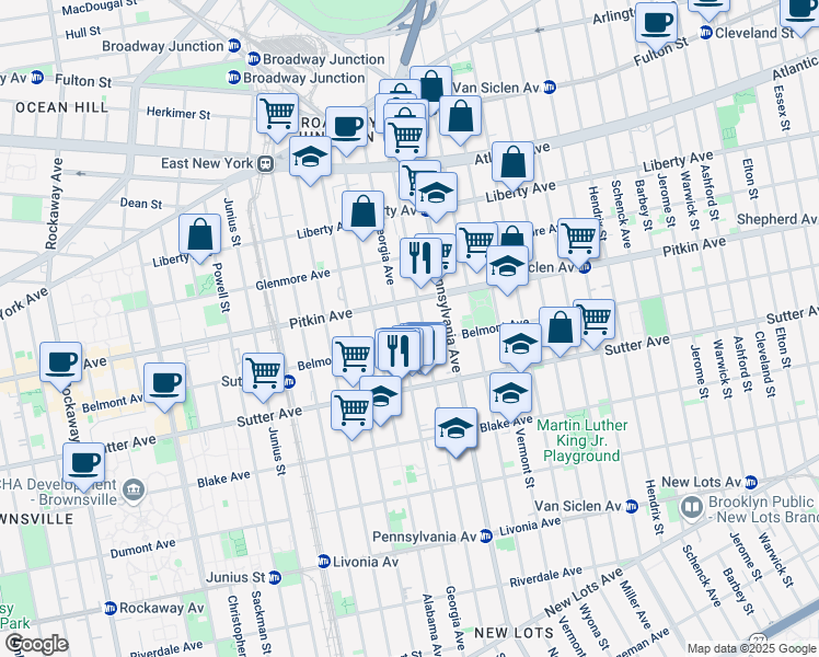 map of restaurants, bars, coffee shops, grocery stores, and more near 213 Georgia Avenue in Brooklyn